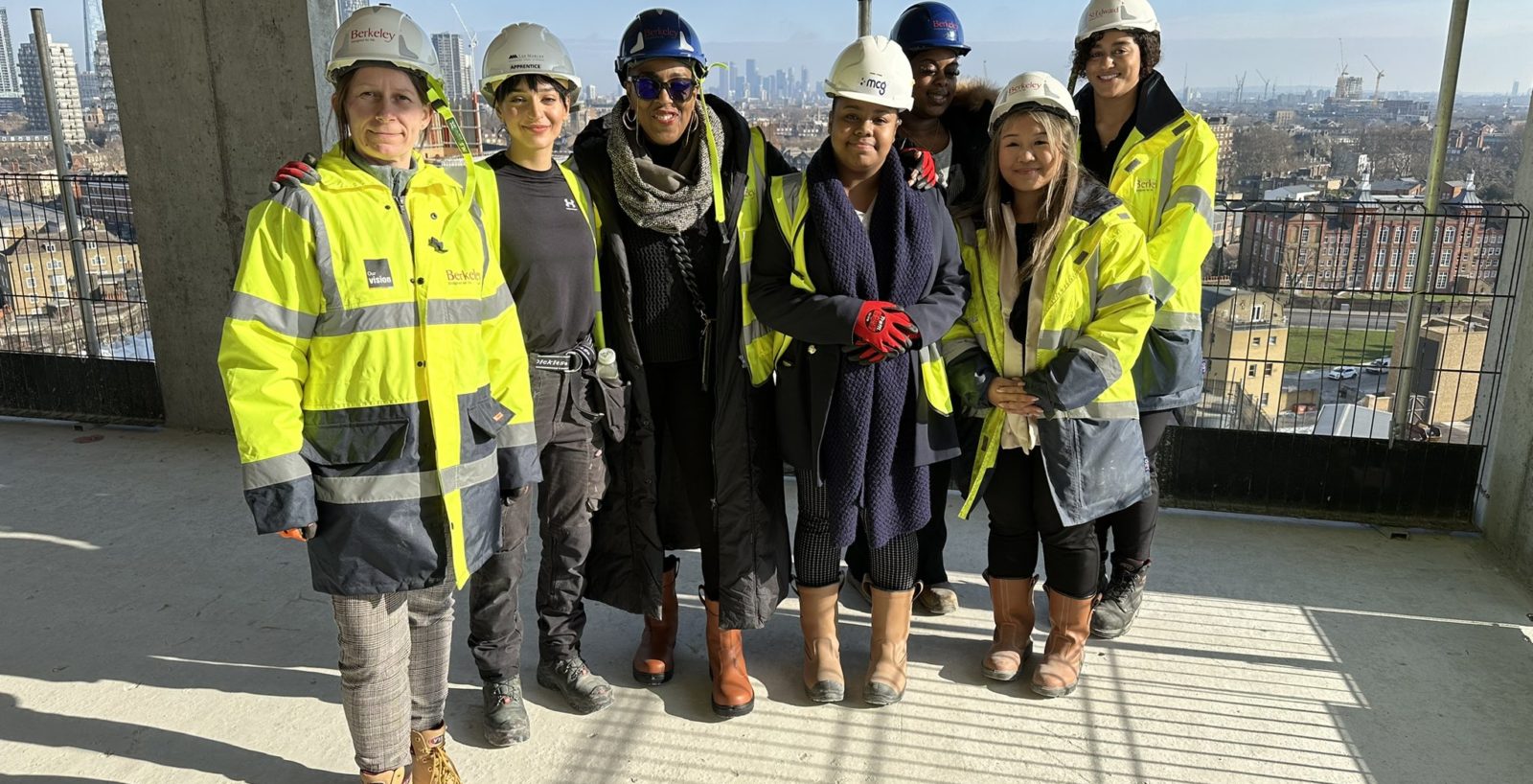 A group of construction apprentices and Cllr Dyer at a site in Lambeth