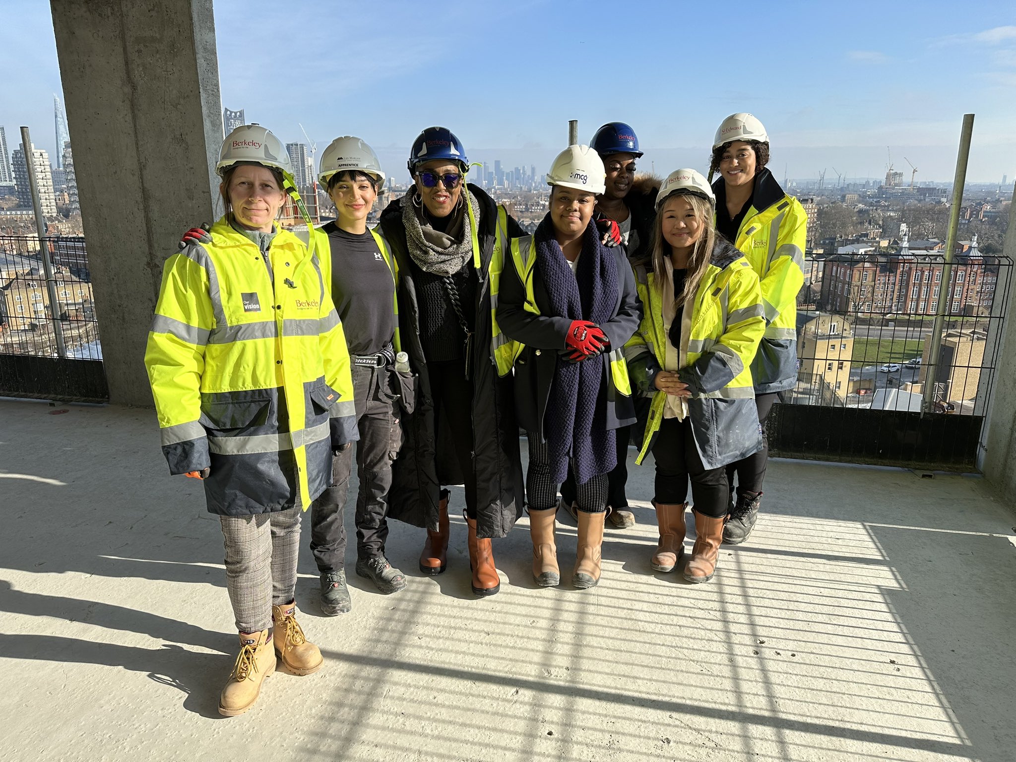 A group of construction apprentices and Cllr Dyer at a site in Lambeth