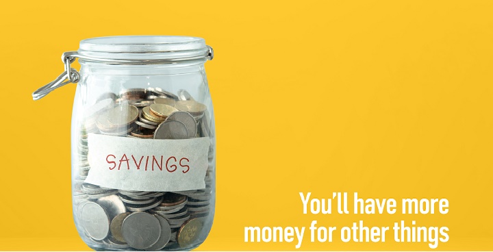 Savings jar with 'You'll have more money for other things'