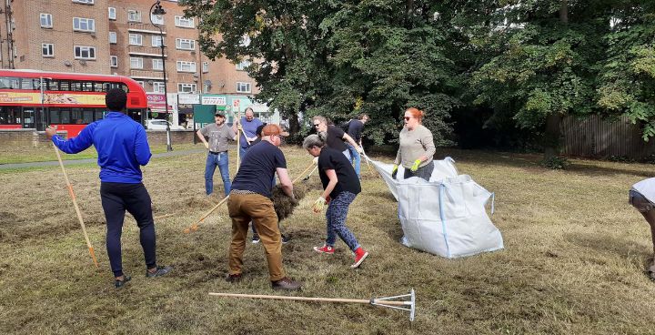 Rush Common with volunteers maintaining the grass