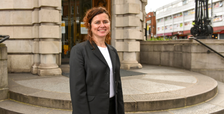 Councillor Claire Holland on the steps of Lambeth Town Hall