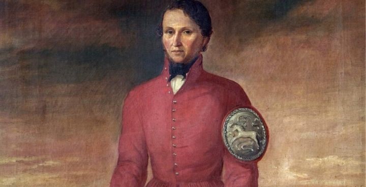 1850s portrait of Doggett's Coat & Badge Winner George Maynard in red coat