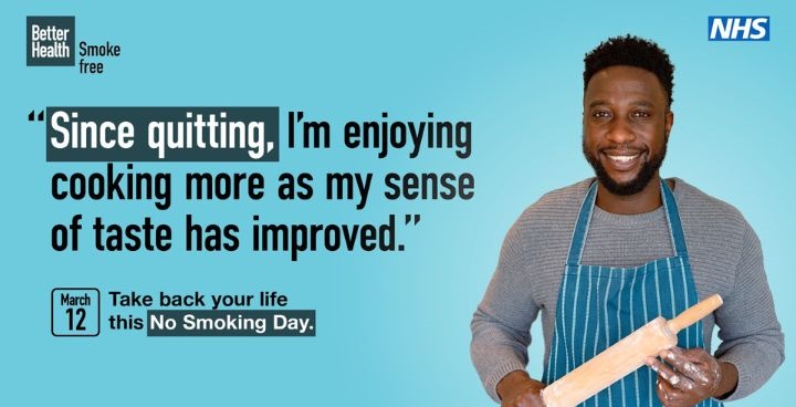 No smoking day NHS poster - man with apron & rolling pin