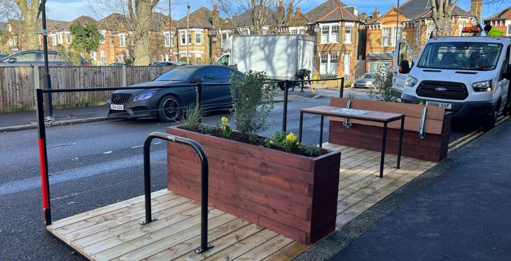 A parklet on the kerbside in Lambeth