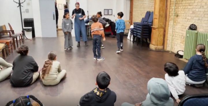 Children taking part in school holiday activities at the Omnibus theatre