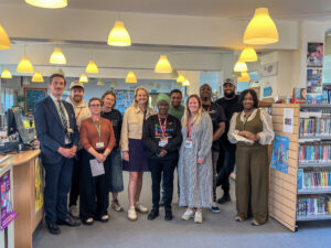 Lib Peck, Director of the Violence Reduction Unit, Cllr Dr Mahamed Hashi and Cllr John-Paul Ennis meet members of the Bishop Thomas Grant Leadership Team and Lambeth Council youth engagement staff.