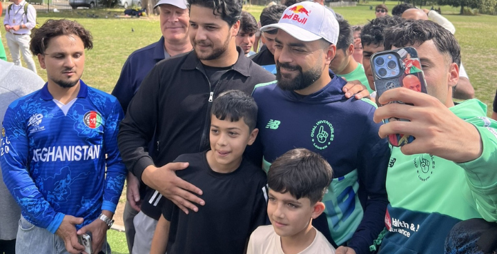 Rashid Khan with young Lambeth cricketers