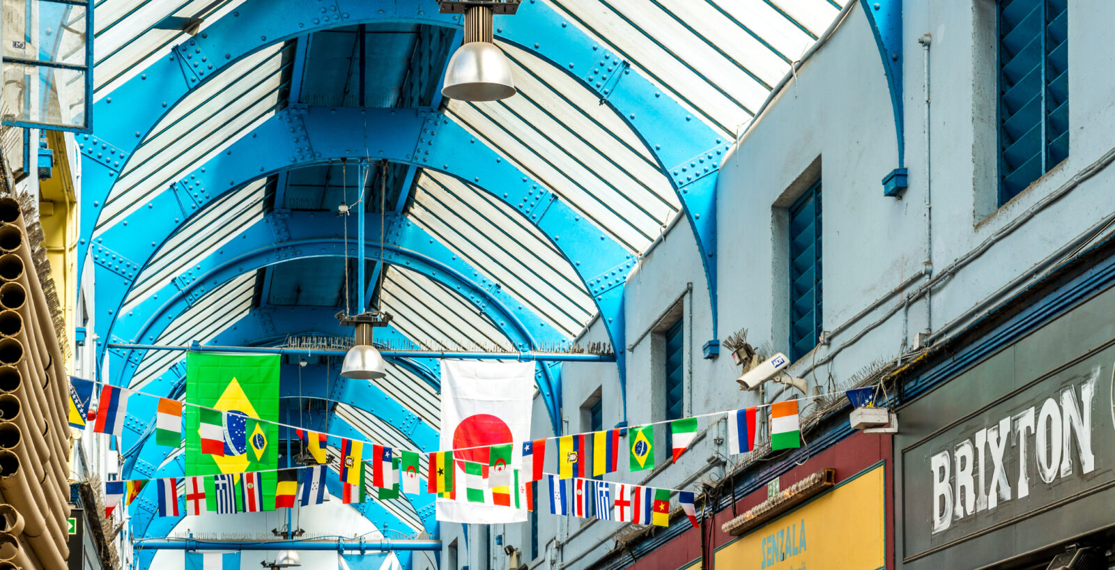 Brixton Village and Brixton Station Road Market. Colorful and multicultural community market run by local traders in South London.