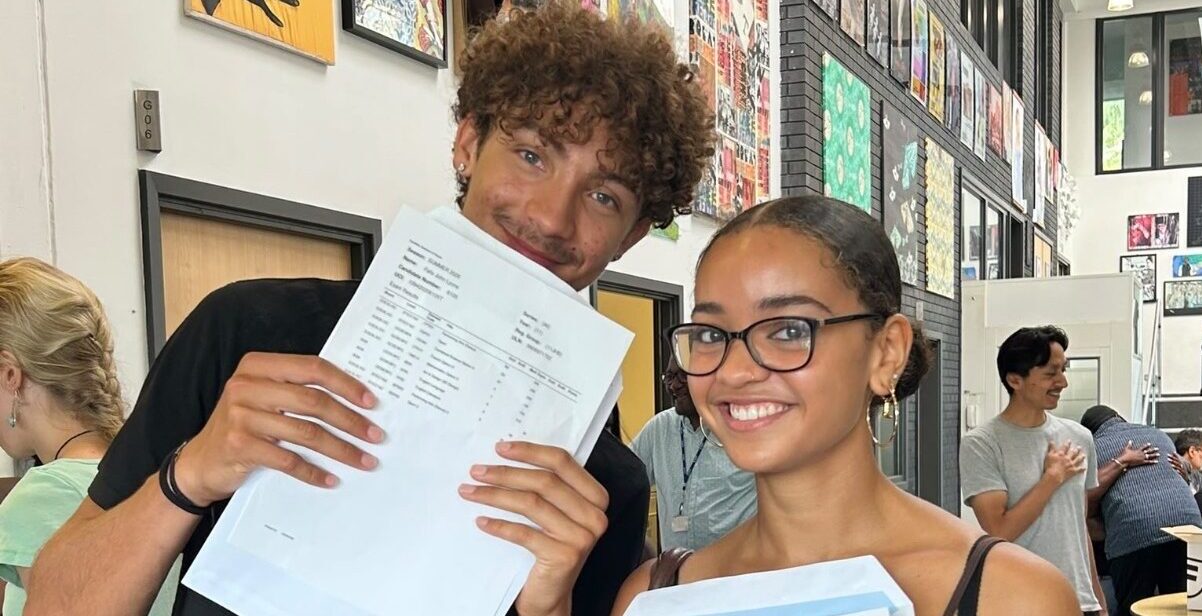 Pupils collecting the GCSE results